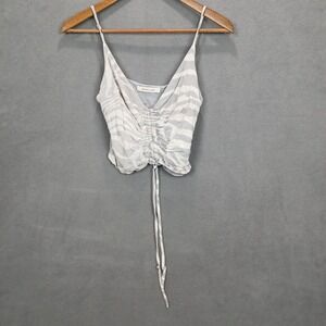 Mustard Seed Crop Top Women Small Light Gray White Zebra Print Ruched Drawstring